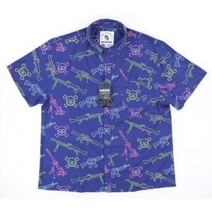 Savage Tacticians Neon Lights & Gun Fights Shirt Mens XXL Blue Short Sleeve NWT